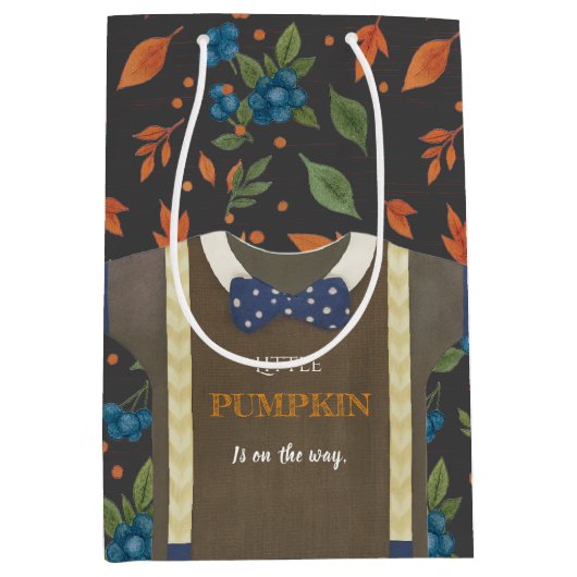 Baby Dusche Herbst blauer Bodysuit Mittlere Geschenktüte (Vorderseite)