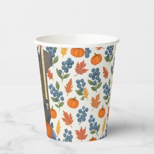 Baby Dusche Herbst blauer Bodysuit Pappbecher (Links)