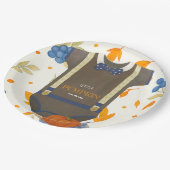 Baby Dusche Herbst blauer Bodysuit Pappteller (Schrägansicht)