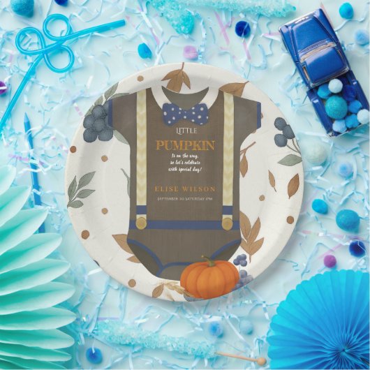 Baby Dusche Herbst blauer Bodysuit Pappteller (Party)