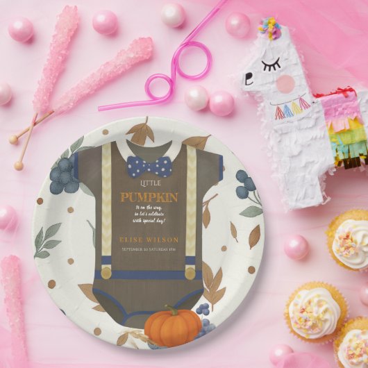 Baby Dusche Herbst blauer Bodysuit Pappteller (Party)