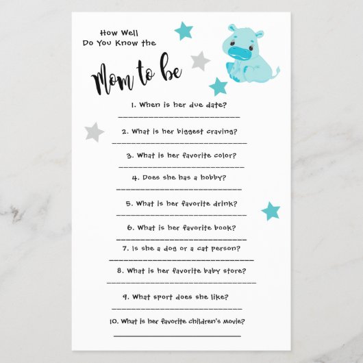 Baby Dusche Hippo Wie gut Sie wissen, Karte (Vorne)