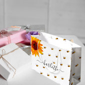 Baby Dusche Hummel rustikale Sonnenblume Name Große Geschenktüte