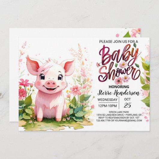 Baby-Dusche im Garten des Pinienhains Einladung (Vorne/Hinten)