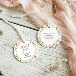 Baby-Dusche im rosa Wasserfarben-Blumengarten-Stil Geschenkanhänger