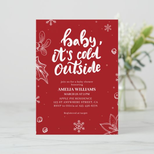 Baby-Dusche im Winter draußen kalt Einladung (Stehend Vorderseite)