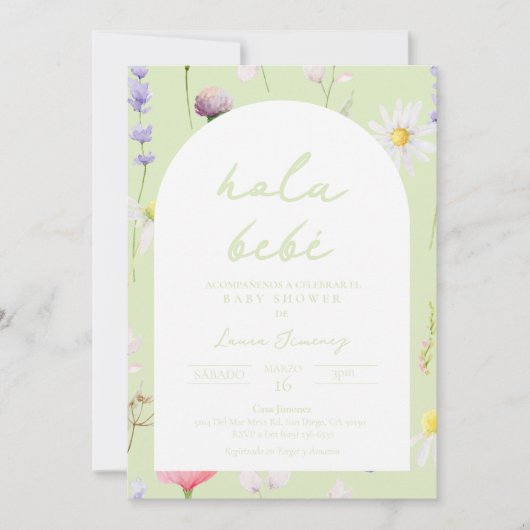 Baby Dusche Invitación Flores Verde Einladung (Vorderseite)