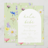 Baby Dusche Invitación Flores Verde Einladung (Vorne/Hinten)