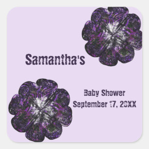 Baby Dusche Keepake Purple Flowers Baby Girl Quadratischer Aufkleber