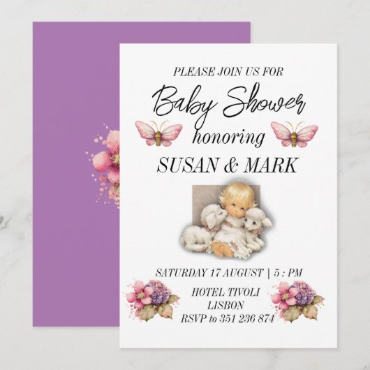 Baby Dusche Kind mit Lamm-Magnet Einladung (Vorne/Hinten)