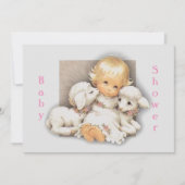 Baby Dusche Kind mit Lämmern Einladung (Vorderseite)