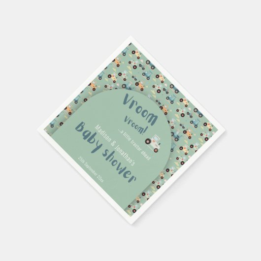 Baby Dusche kleiner Traktor voraus aquamarin Paper Serviette (Ecke)