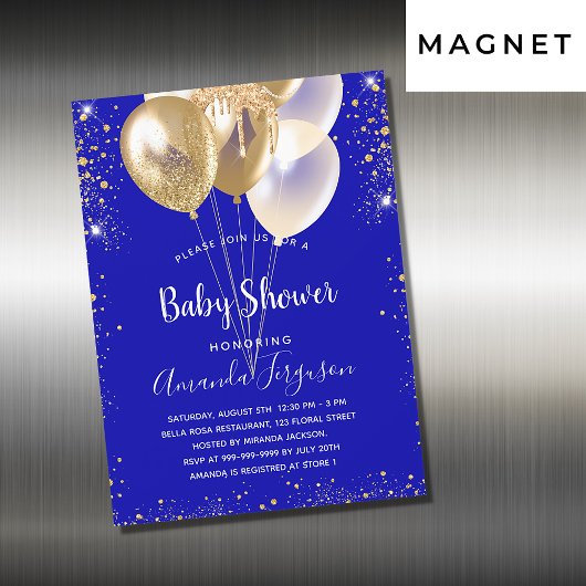 Baby Dusche königsblaue Goldballons Luxus Magneteinladung