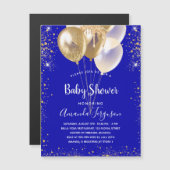 Baby Dusche königsblaue Goldballons Luxus Magneteinladung (Vorne/Hinten)