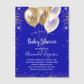 Baby Dusche königsblaue Goldballons Luxus Magneteinladung (Vorderseite)
