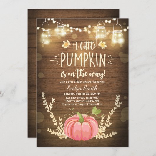 Baby Dusche laden Kleiner Kürbisfall Rustikales Ro Einladung (Vorne/Hinten)