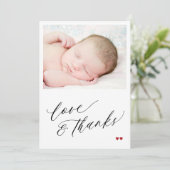 Baby Dusche Liebe dank einfaches Skript-Foto Dankeskarte (Stehend Vorderseite)