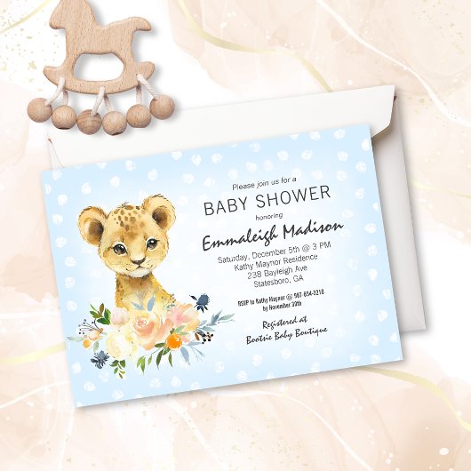 Baby Dusche Lion Cub Floral Blue