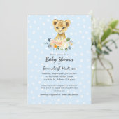 Baby Dusche Lion Cub Floral Blue Einladung (Stehend Vorderseite)