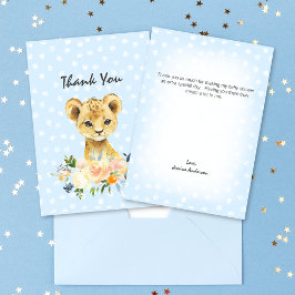 Baby Dusche Lion Cub Floral Blue Vielen Dank Dankeskarte