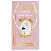 Baby Dusche Mädchen rosa Storchenname Kleine Geschenktüte (Rückseite)