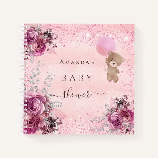 Baby Dusche Mädchen rosa Teddy Bär Blumengärtner Notizblock (Vorderseite)