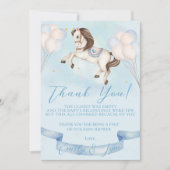 Baby Dusche Mairytale Pony Stars Blue Balloons Dankeskarte (Vorderseite)