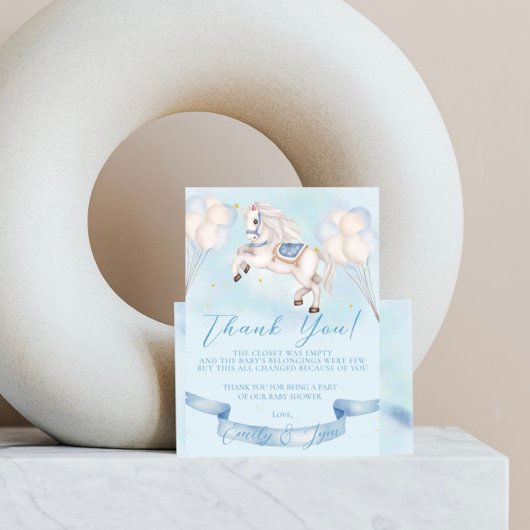 Baby Dusche Mairytale Pony Stars Blue Balloons Dankeskarte