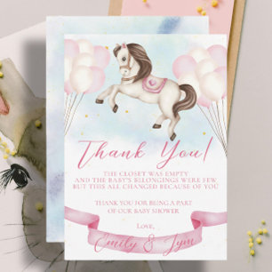 Baby Dusche Mairytale Pony Stars rosa Balloons Begleitkarte