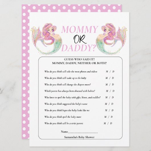 Baby Dusche Meerjungfrau. Girl Einladung (Vorne/Hinten)