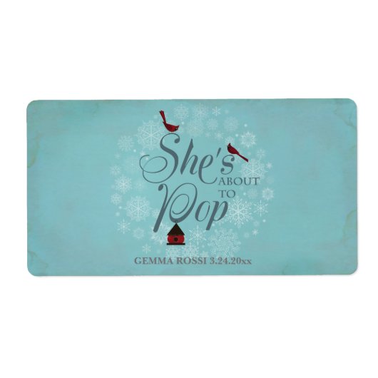 Baby Dusche Mini Champagne Label Winter Blue (Vorne)