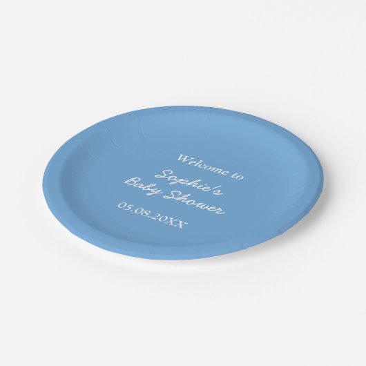 Baby Dusche Minimalistisch Blue Paper Teller (Schrägansicht)