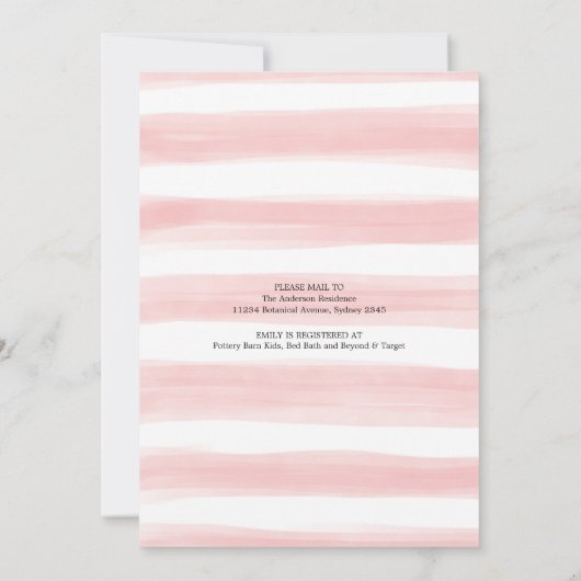 Baby-Dusche mit Mail Pink Blush Navy Bloral Einladung (Rückseite)