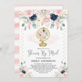 Baby-Dusche mit Mail Pink Blush Navy Bloral Einladung (Vorne/Hinten)