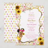 Baby-Dusche mit Sonnenblumen, rosa und gelb Einladung (Vorne/Hinten)
