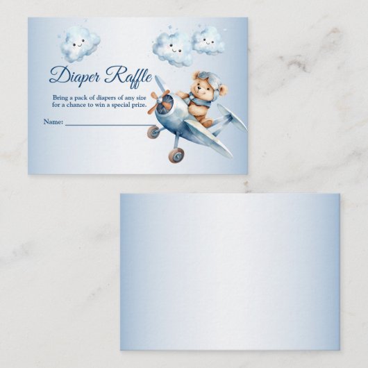 Baby Dusche Niedlich Baby Bear Pilot Blue Airplane Begleitkarte (Vorne/Hinten)