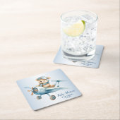 Baby Dusche Niedlich Baby Bear Pilot Blue Airplane Rechteckiger Pappuntersetzer (Vor Ort)