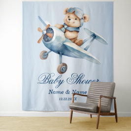 Baby Dusche Niedlich Baby Bear Pilot Blue Airplane Wandteppich