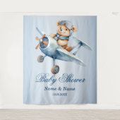 Baby Dusche Niedlich Baby Bear Pilot Blue Airplane Wandteppich (Vorderseite)