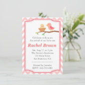 Baby-Dusche - niedlicher rosa Vogel mit Einladung (Stehend Vorderseite)