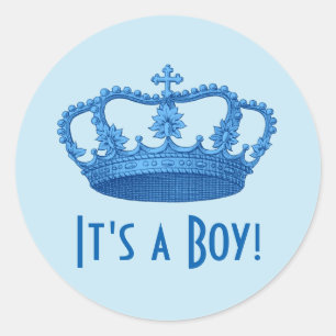 Baby-Dusche oder Mitteilungs-Vintage blaue Krone Runder Aufkleber