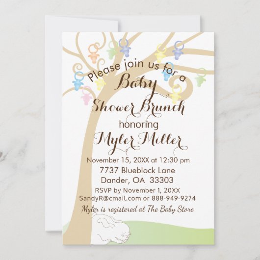 Baby Dusche Paci Bunny Einladung (Vorderseite)