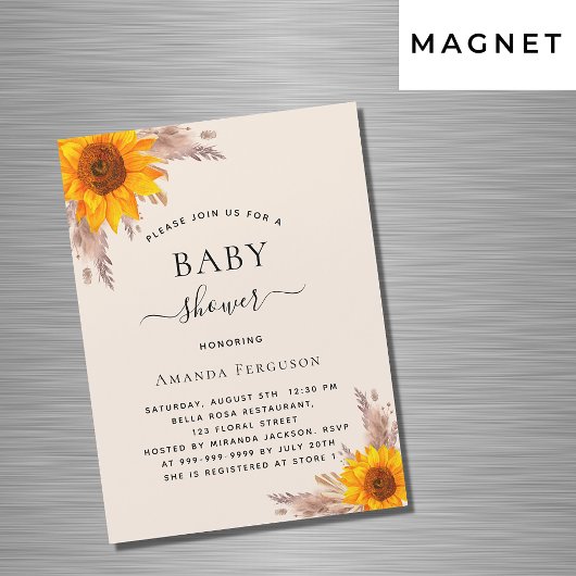 Baby Dusche Pampas Gras Sonnenblume Luxus Magneteinladung