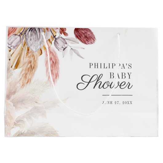 Baby Dusche Pampas Grass Terracotta Große Geschenktüte (Rückseite)