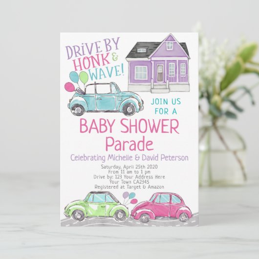 Baby Dusche Parade Einladung (Stehend Vorderseite)