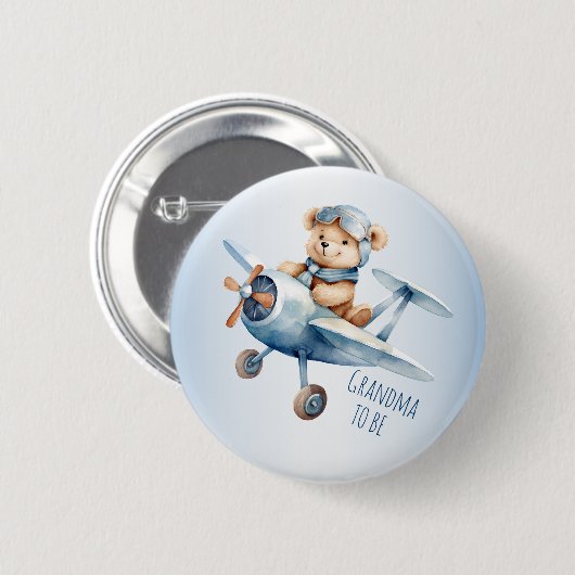Baby Dusche Party Baby Bear Pilot Blue Airplane Button (Vorne & Hinten)