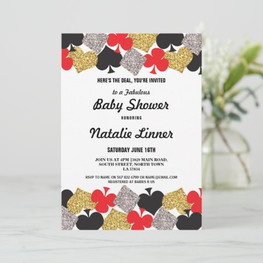 Baby Dusche Party Las Vegas Casino Royale Einladun Einladung (Stehend Vorderseite)