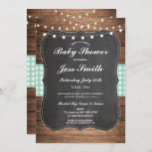 Baby Dusche Party Rustic Burlap Mint Wood Einladun Einladung (Vorne/Hinten)