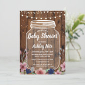 Baby Dusche Party Rustic Jar Wood Floral Einladung (Stehend Vorderseite)