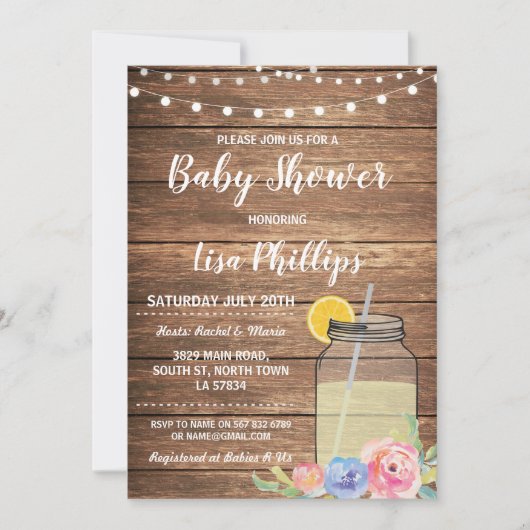 Baby Dusche Party Summer Wood Mason Jar Einladung (Vorderseite)